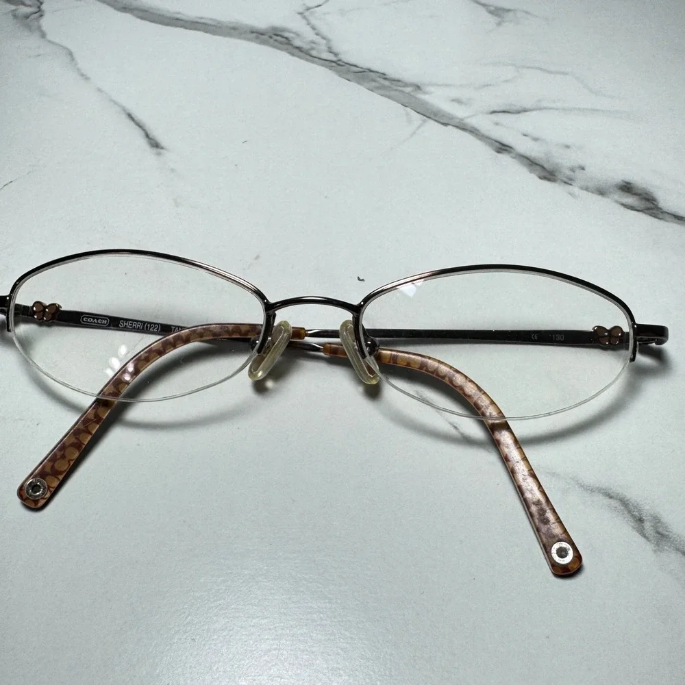 Coach Sherri 122 Tan Bronze Oval Semi Rimless Eyeglass Frames 49-17-130
